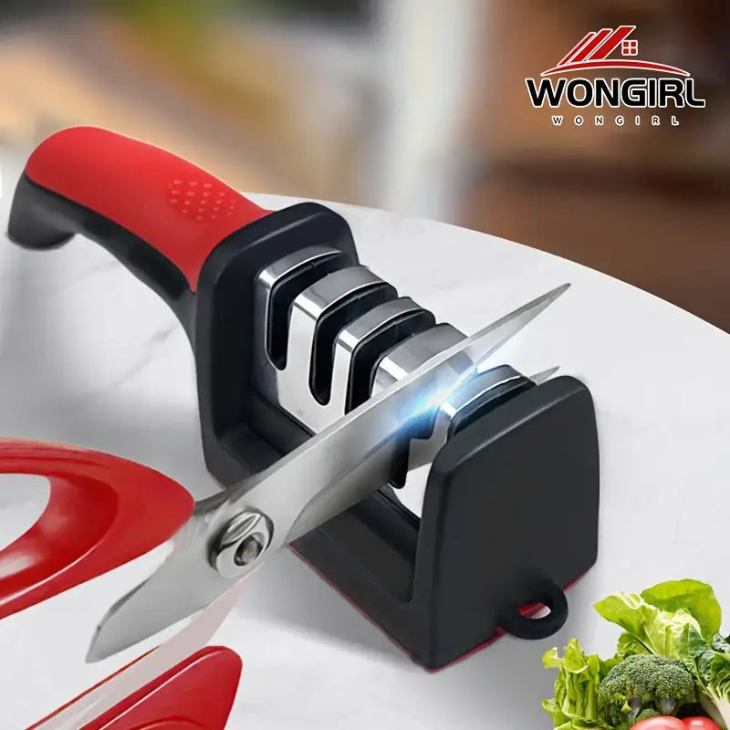 4-Stage Knife Sharpener - High-Precision Whetstone, Ceramic Sharpening Stone with Non-Slip Grip - Easy to Use, Fast Sharpening, and Long-Lasting Performance - Black and Red Colors Available, Professional Knife Sharpening|Sharpener with Non Slip Base