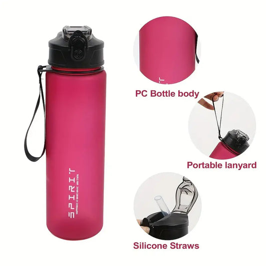 Grinkwell 26oz Frosted Sports Water Bottle - Leakproof, BPA-Free PC with Silicone Straw & Carrying Rope for Gym & Outdoor Activities