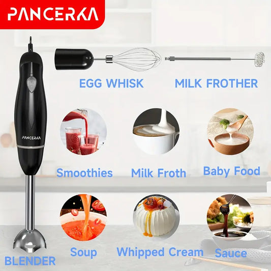 100 Watt Immersion Multi-Purpose Hand Blender with a Heavy-Duty Copper Motor, Brushed 304 Stainless Steel, And Attachments for Whisking And Frothing Milk, Featuring Stainless Steel Blades Suitable for Soups, Smoothies, And Purees (EU Plug)
