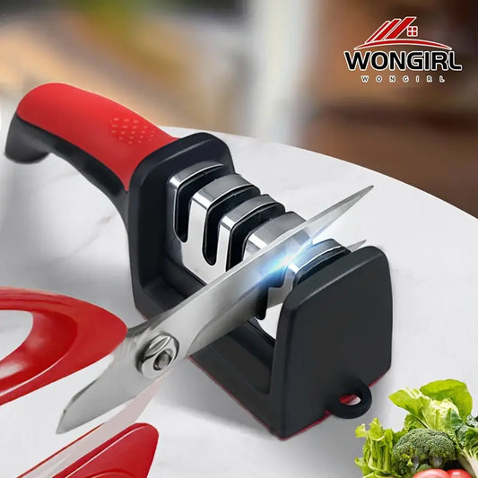4-Stage Knife Sharpener - High-Precision Whetstone, Ceramic Sharpening Stone with Non-Slip Grip - Easy to Use, Fast Sharpening, and Long-Lasting Performance - Black and Red Colors Available, Professional Knife Sharpening|Sharpener with Non Slip Base