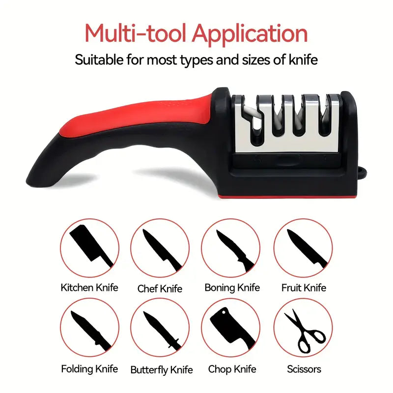 4-Stage Knife Sharpener - High-Precision Whetstone, Ceramic Sharpening Stone with Non-Slip Grip - Easy to Use, Fast Sharpening, and Long-Lasting Performance - Black and Red Colors Available, Professional Knife Sharpening|Sharpener with Non Slip Base