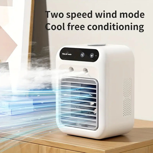 Portable Mini Air Conditioner Fan - USB Rechargeable, 1800mAh Battery, Quiet Operation, Compact Design for Home, Office & Travel, Cool Free Conditioning, Two Speed Modes, White, Travel Fan | Sleek White Fan | Durable Plastic, Portable Fan